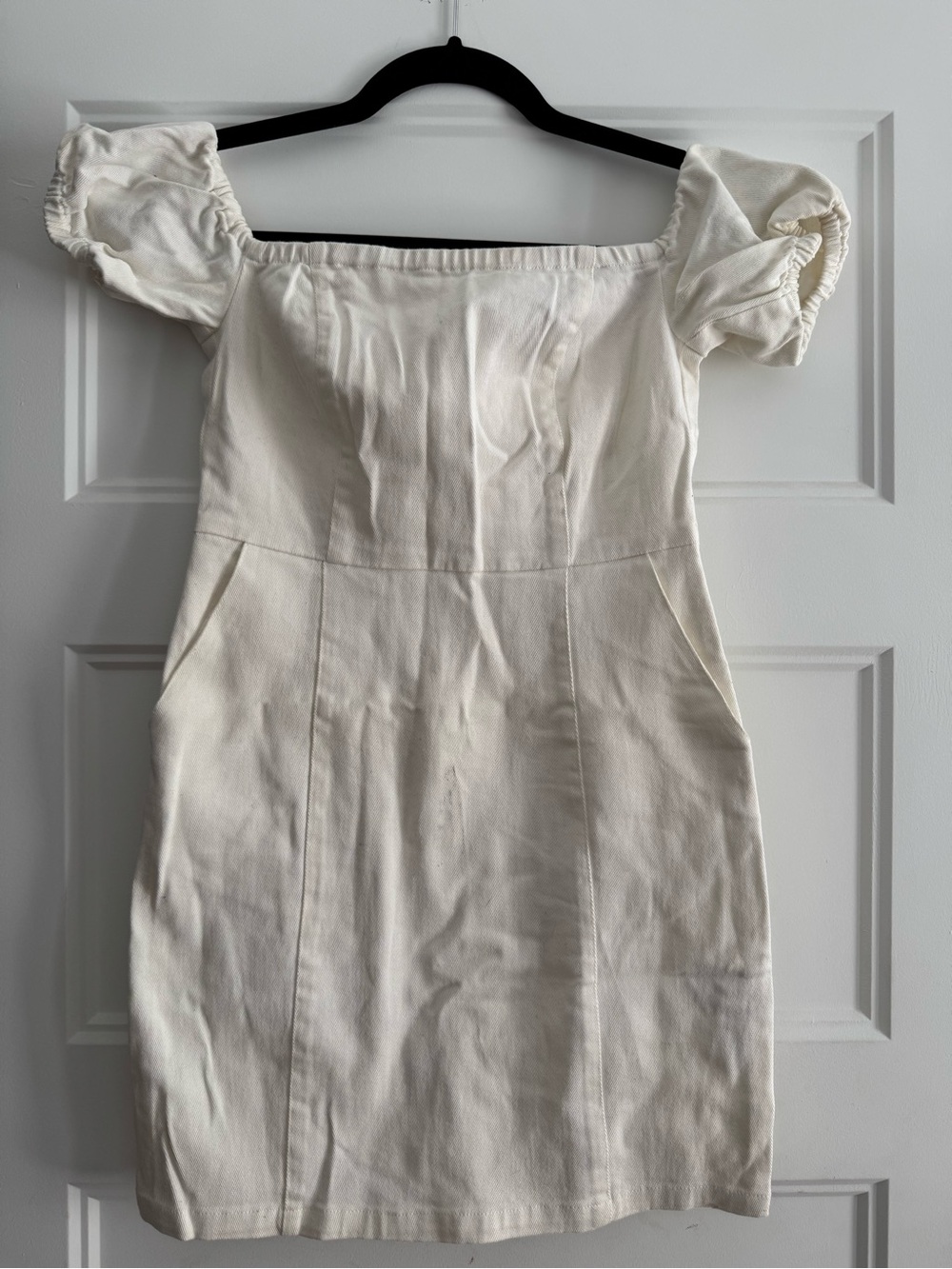 Forever 21 Cream Off-Shoulder Puff Sleeve Dress